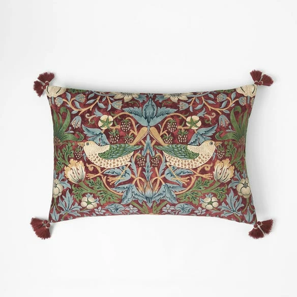 Strawberry Thief Cushion - Crimson/Slate - Image 2