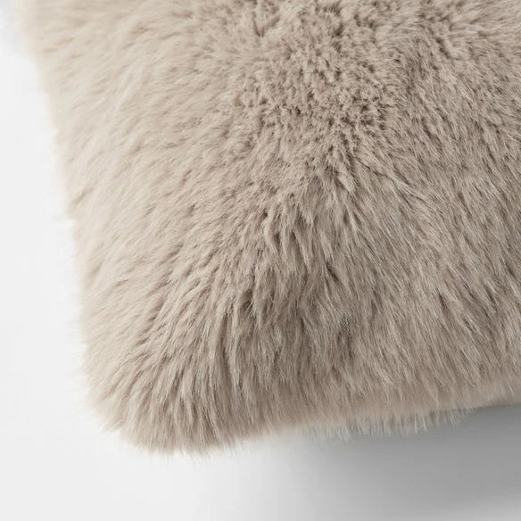 Luxury Faux Fur Cushion - Stone - Image 2
