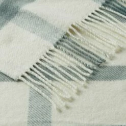 Swansea Woollen Checked Throw - Natural Olive