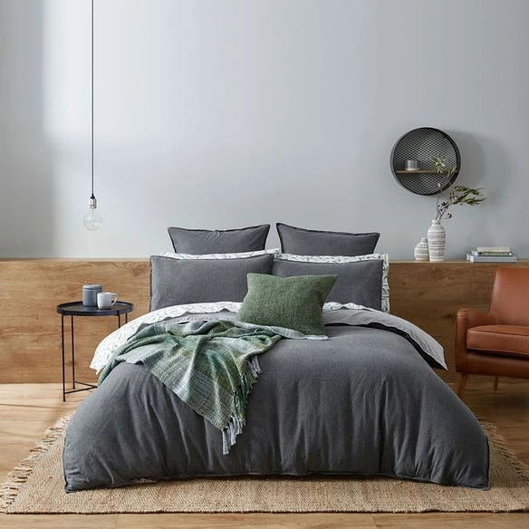 Lusso Brushed Cotton Quilt Cover - Charcoal Cool Grey - Image 5