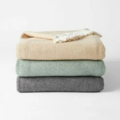 Swansea Woollen Herringbone Throw - Natural/Mustard