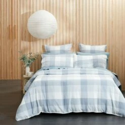 Lincoln Brushed Cotton Quilt Cover - Blue Check
